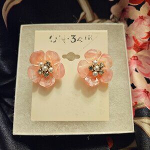 On 34th Pink & Gold-Tone Pearl Mother-of-Pearl Flower Stud Earrings-NWT